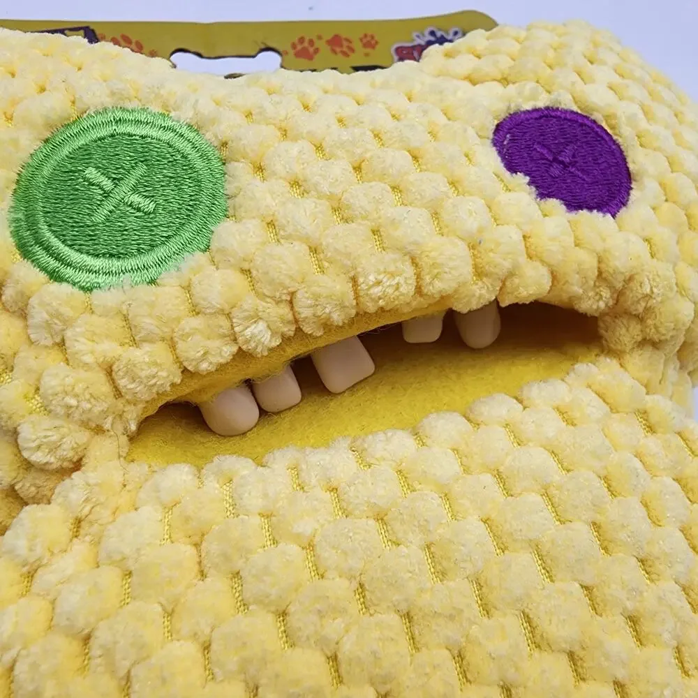 Fuggler Squeaky Dog Toy Plush Yellow Ugly Funny Monster Pet Friendly Sewn Eyes